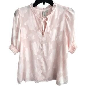 Joie NEW Light Pink Jacquard Chiffon Half-Sleeve Puff-Sleeve Blouse Top Small